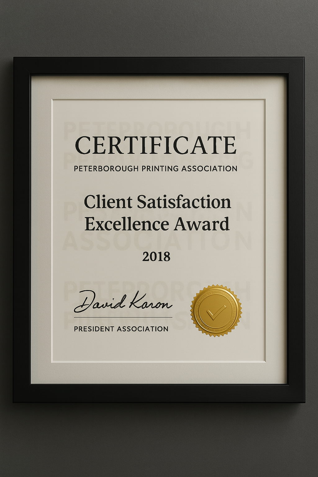 Peterborough Printing Award Certificate